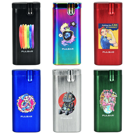 Assortment of Pulsar Anodized Aluminum Dugouts Series 2 in various colors and designs, front view