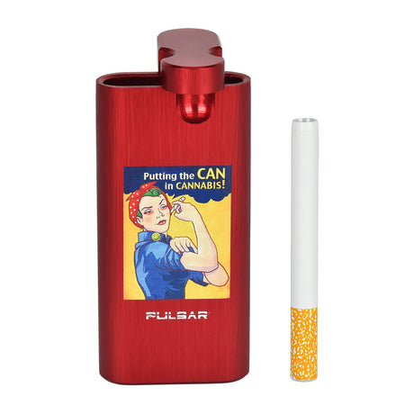 Pulsar Anodized Aluminum Dugout, Series 2, with 'Putting the CAN in CANNABIS' design, front view