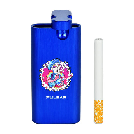 Pulsar Series 2 Anodized Aluminum Dugout in blue with Skullbanger design, front view with white bat
