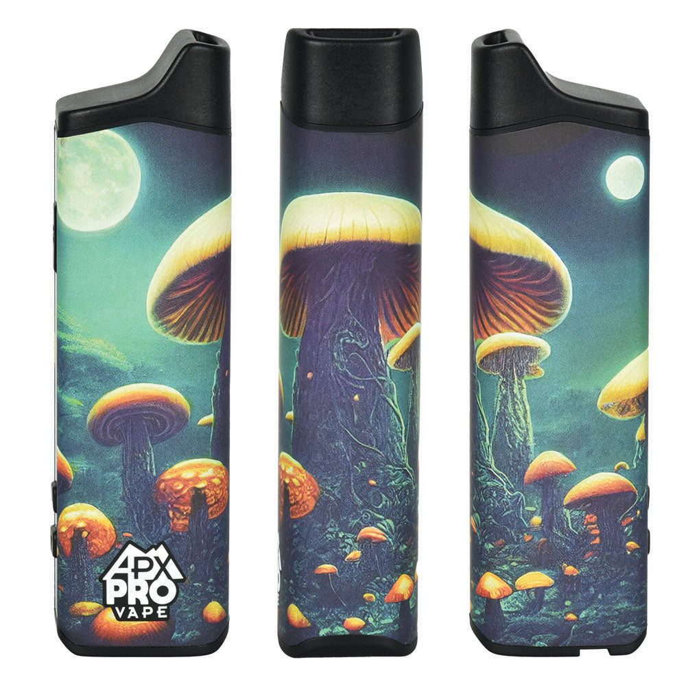 Pulsar APX Pro Dry Herb Vaporizer in black, featuring a psychedelic mushroom design, 2100mAh - front view