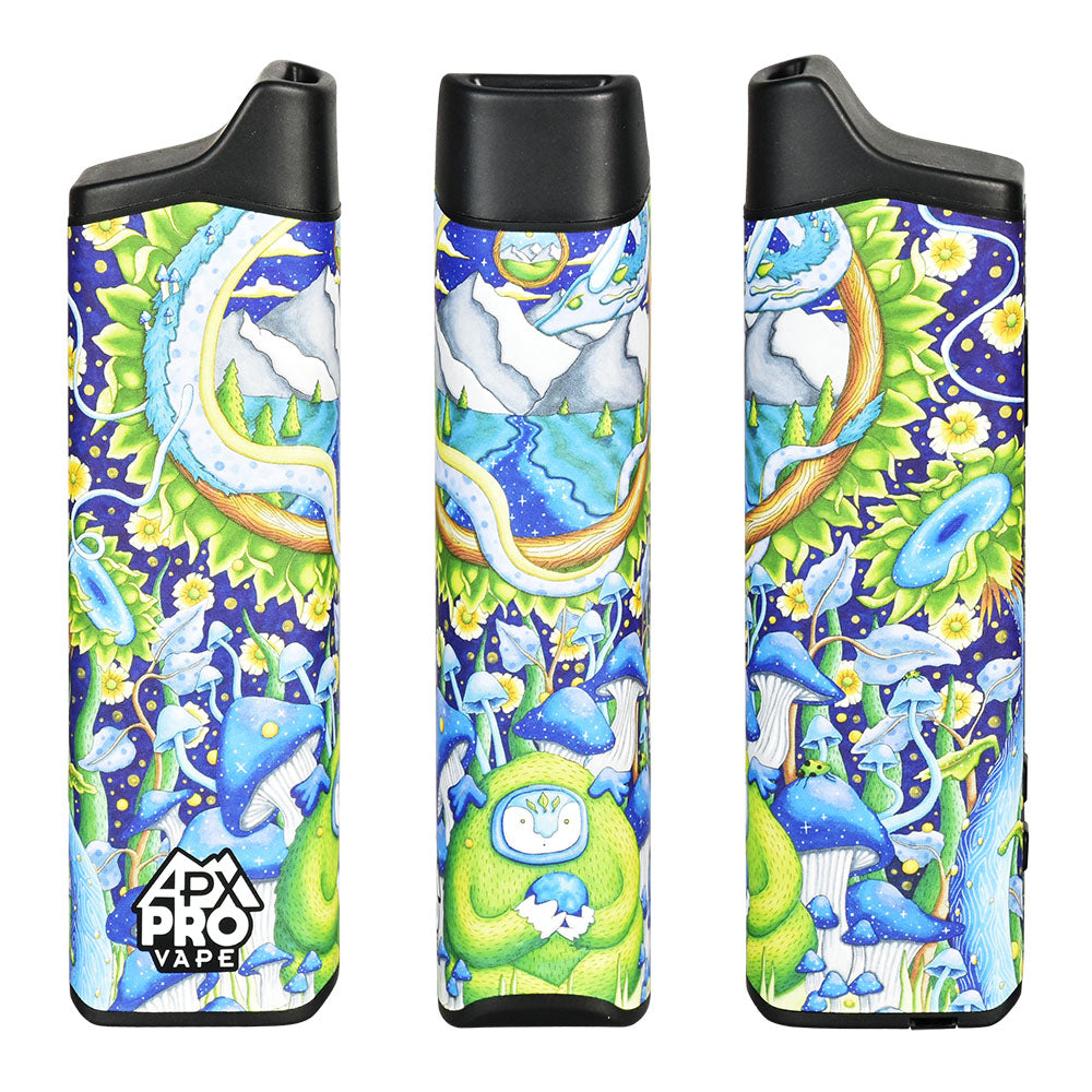 Pulsar APX Pro Dry Herb Vaporizer in Black with Psychedelic Design - 2100mAh - Triple View
