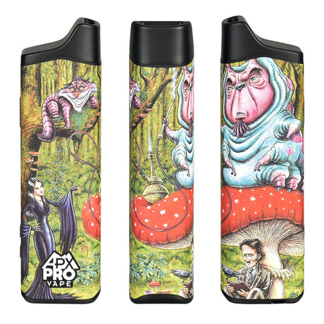 Pulsar APX Pro Dry Herb Vaporizer - 2100mAh in Black with Fantasy Artwork, Front and Side Views