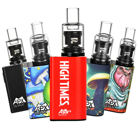 Pulsar APX Wax V3 Concentrate Vapes in various designs with quartz dab rig parts, front view