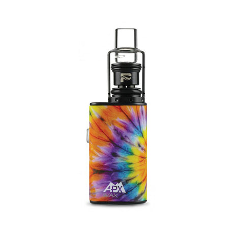 Pulsar APX Wax Vaporizer with vibrant tie-dye design, quartz chamber, front view on white background