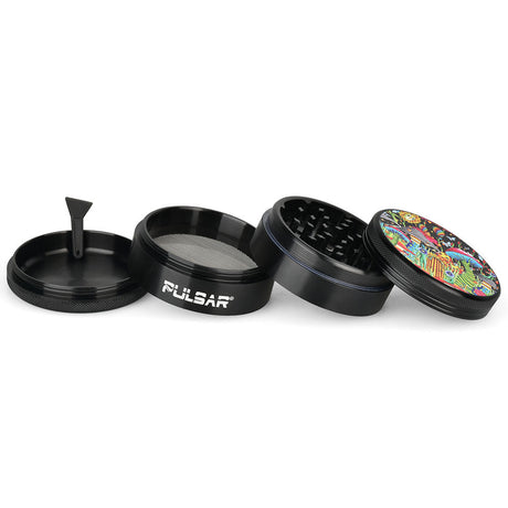 Pulsar 4pc Metal Grinder from Artist Series with Cosmic Design, Durable Build, Disassembled View