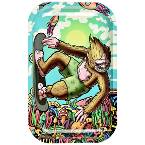 Pulsar Artist Series Metal Rolling Tray featuring Yeti McShreddy design, 11" x 7" size, front view.