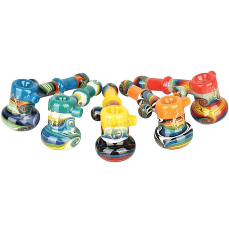 Pulsar Atomic Wavelength Bubblers with colorful swirl designs, made of borosilicate glass