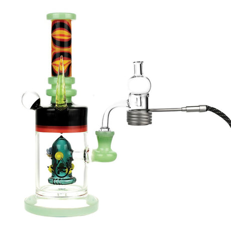 Pulsar Axial Opal Quartz Banger with Bubble Cap on a Dab Rig, Front View