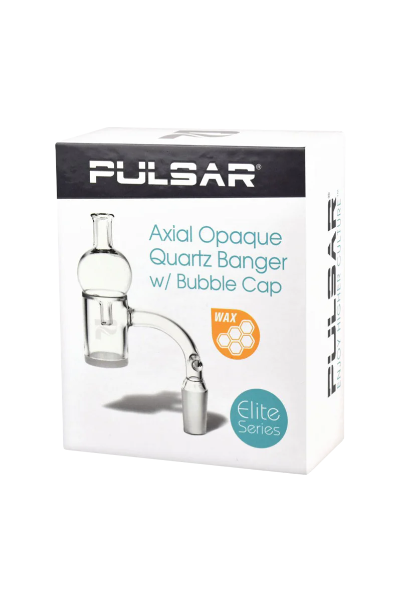 Pulsar Axial Opal Quartz Banger with Bubble Cap for Dab Rigs, 14mm Male Joint, Front Box View