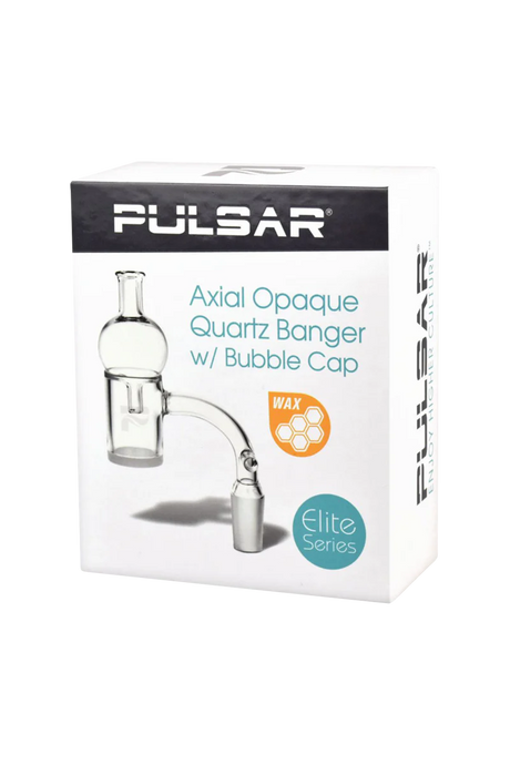 Pulsar Axial Opal Quartz Banger with Bubble Cap for Dab Rigs, 14mm Male Joint, Front Box View