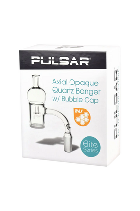 Pulsar Axial Opal Quartz Banger with Bubble Cap for Dab Rigs, 14mm Male Joint, Front Box View