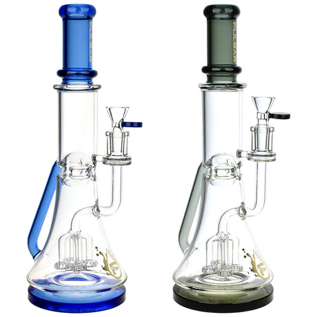 Pulsar Back Flow Recycler Water Pipes, 12.75" height, with black and blue accents, front view