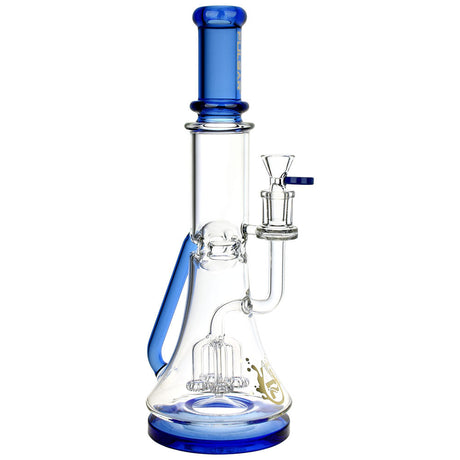 Pulsar Back Flow Recycler Water Pipe, 12.75" tall, 14mm female joint, beaker design, black and clear borosilicate glass, front view on white background