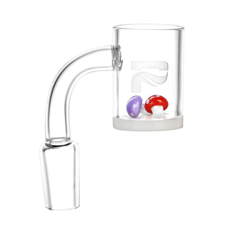 Pulsar Banger Insert Bead with colorful mushroom shapes, made of borosilicate glass, front view