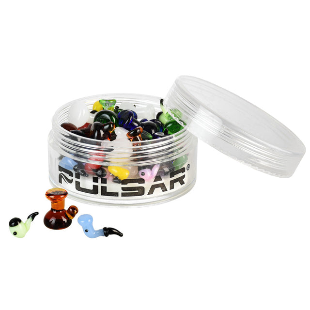 Pulsar Banger Insert Beads in assorted colors, 50 pack, displayed with open container