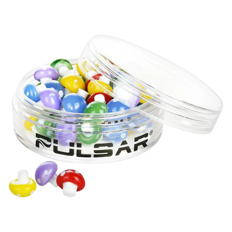 Pulsar Borosilicate Glass Banger Insert Beads, Mushroom Design, 50 Pack in Clear Container