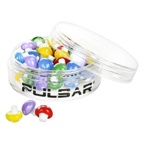Pulsar Borosilicate Glass Banger Insert Beads, Mushroom Design, 50 Pack in Clear Container