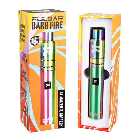 Pulsar Barb Fire Wax Vaporizer with Variable Voltage and Quartz Coil, Displayed with Colorful Packaging