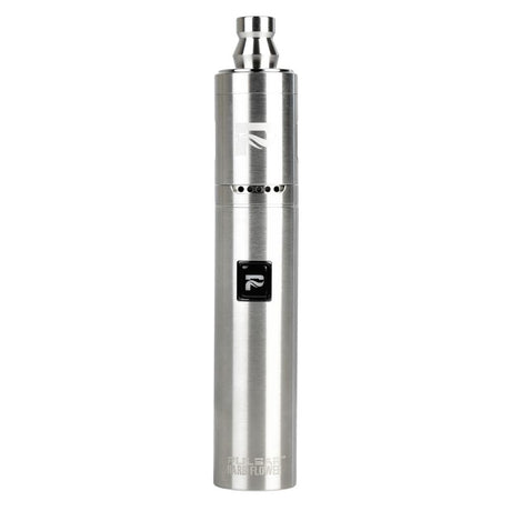 Pulsar Barb Flower Electric Pipe in Silver, 4" Height, 1.25" Diameter, Front View, For Dry Herbs