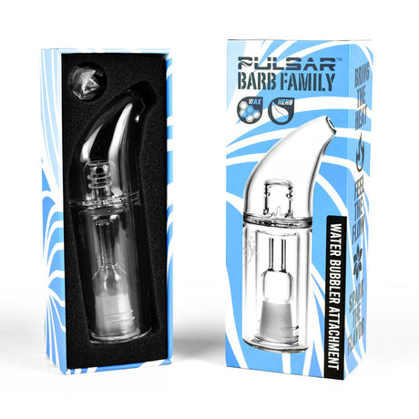 Pulsar Barb Flower/Fire Glass Bubbler Attachment in packaging, side and front view