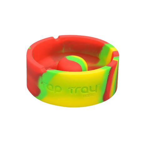 Pulsar Basic Tap Tray Ashtray in Rasta colors, durable silicone, 4" size, top view on white background