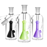 Pulsar Beaker Perc Ash Catchers in black, green, purple with 45-degree joints, front view