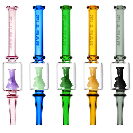 Assorted colors of Pulsar Beaker Perc Dab Straws, 6.5", portable and easy for travel