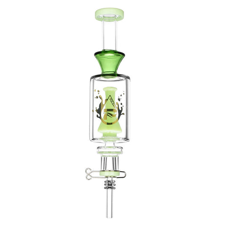 Pulsar Beaker Perc Vapor Vessel 2.0 in Green with Quartz Tip, 8.5" tall, front view on white background
