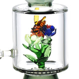 Pulsar Bee Flower Dab Rig close-up, 9.75" high-quality borosilicate glass with intricate bee design
