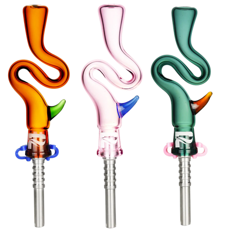 Pulsar Bendy Dab Straws with Horns in Orange, Pink, and Green, Portable Titanium Tip