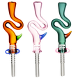 Pulsar Bendy Dab Straws with Horns in Orange, Pink, and Green, Portable Titanium Tip
