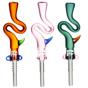 Pulsar Bendy Dab Straws with Horns in Orange, Pink, and Green, Portable Titanium Tip
