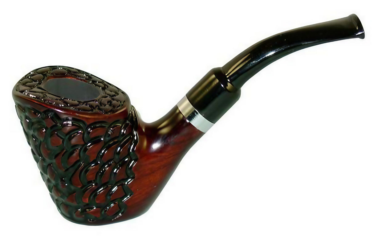 Pulsar Bent Freestanding Carved Rosewood Pipe, 5.5" Length, for Dry Herbs - Side View