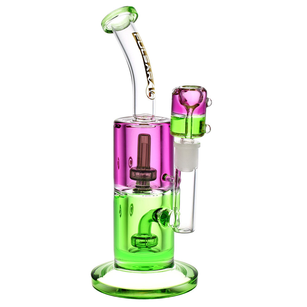Pulsar Bicolor Glycerin Chugger Water Pipe, 9.75" tall with a 14mm Female Joint, Front View