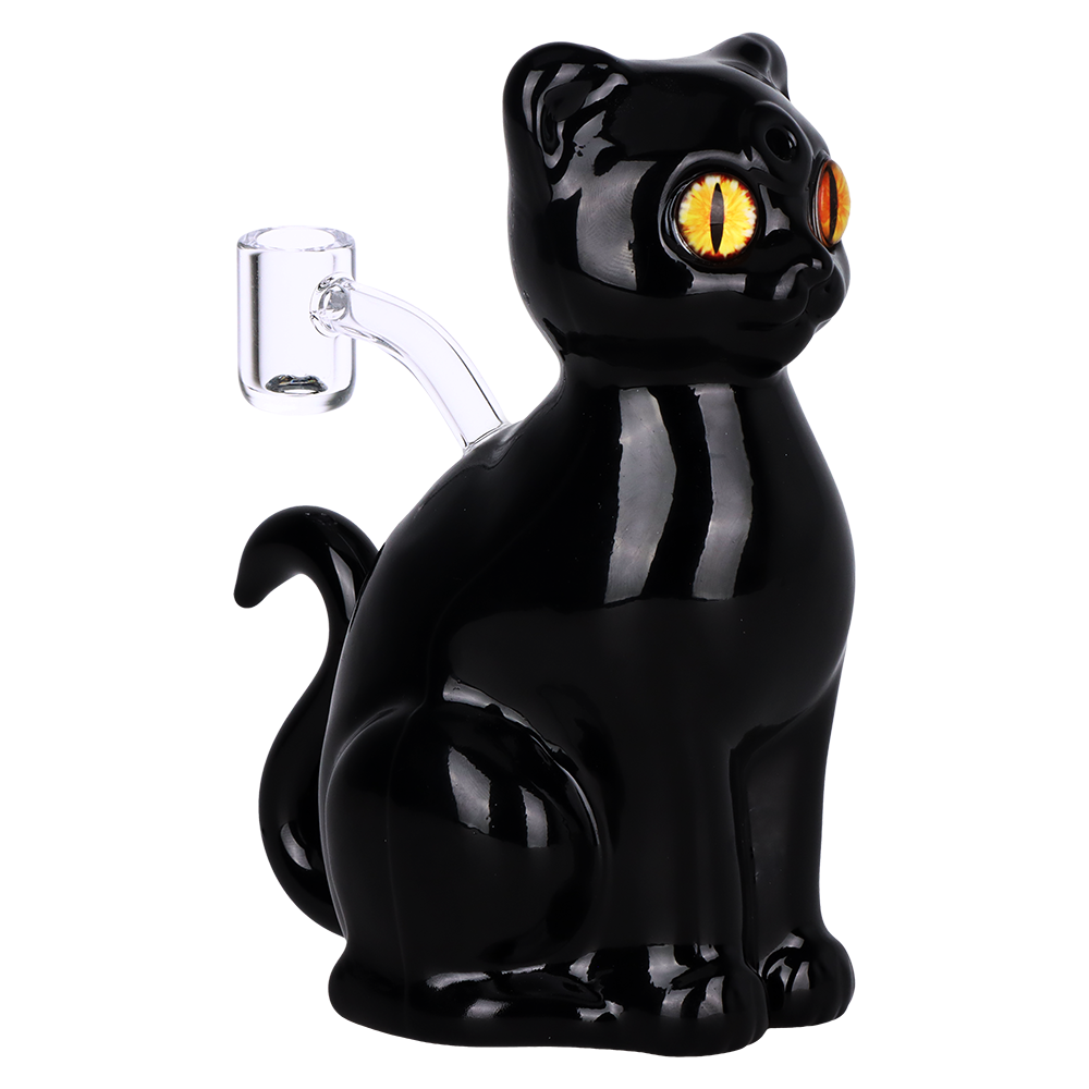 Compact 6.25 inch black borosilicate dab rig in an upright cat shape, bundle of two from Pulsar glass