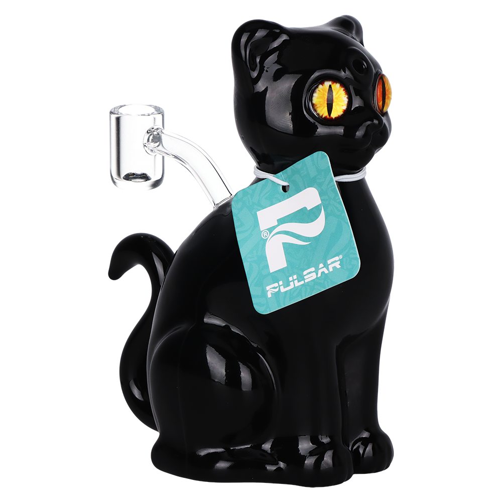 Black cat dab rig from Pulsar made of borosilicate glass with a fixed diffuser downstem, sold as a 2 pack
