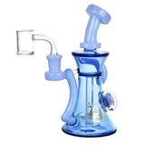 Pulsar Blossom Recycler Dab Rig in blue, 7.25" tall with a 14mm female joint, front view on white background