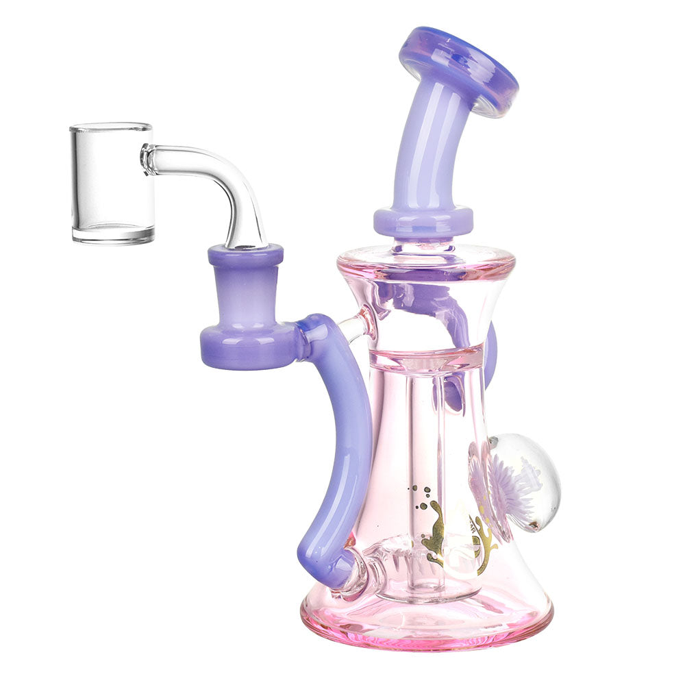 Pulsar Blossom Recycler Dab Rig in Assorted Colors with Banger, 7.25" Tall, Side View