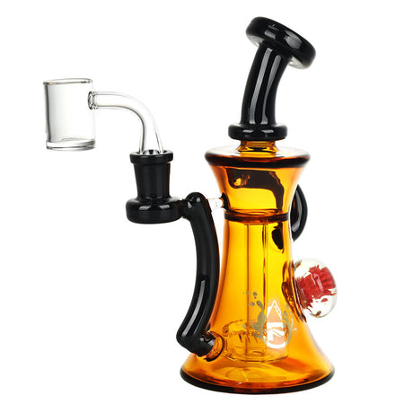 Pulsar Blossom Recycler Dab Rig in amber color with clear banger, front view on white background