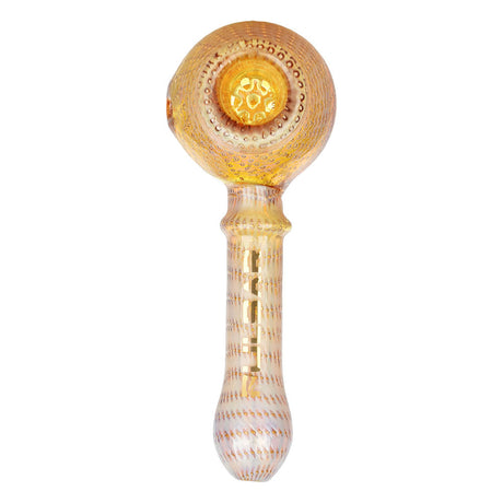 Pulsar Bubble Matrix Honeypot Spoon Pipe in Yellow with Intricate Glasswork, Front View