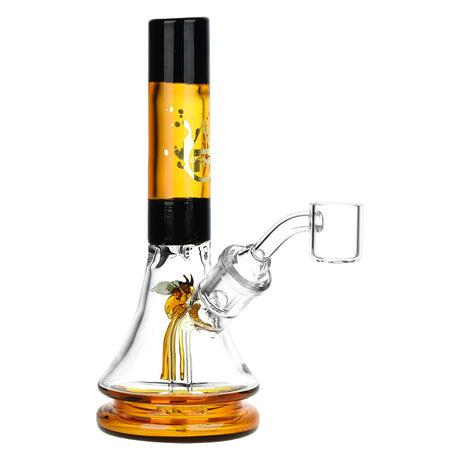 Pulsar Buzzed Bee Mini Rig with honeybee design, 14mm female joint, front view on white background
