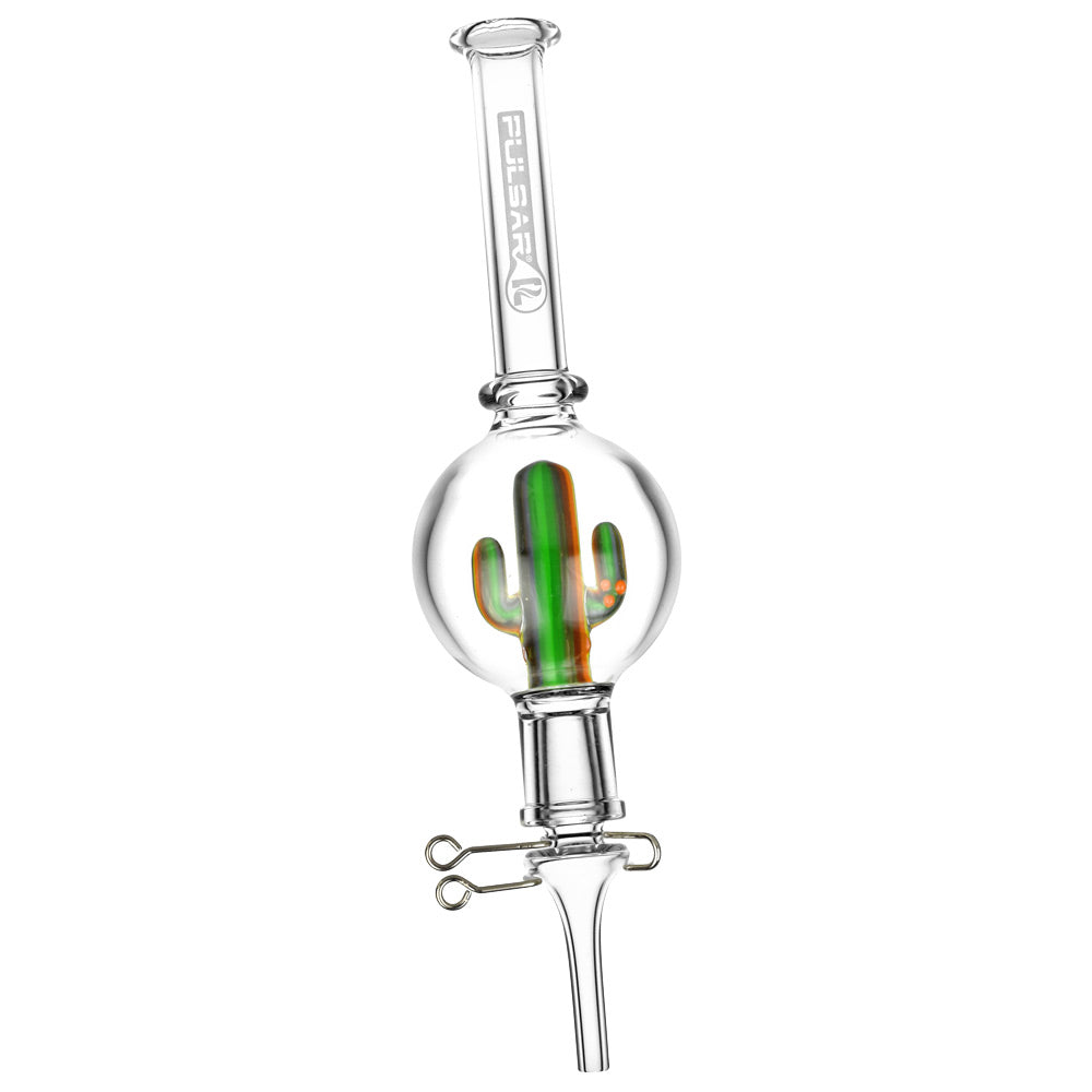 Pulsar Cactus Perc Dab Straw with Quartz Tip, 7" Portable Borosilicate Glass, Front View