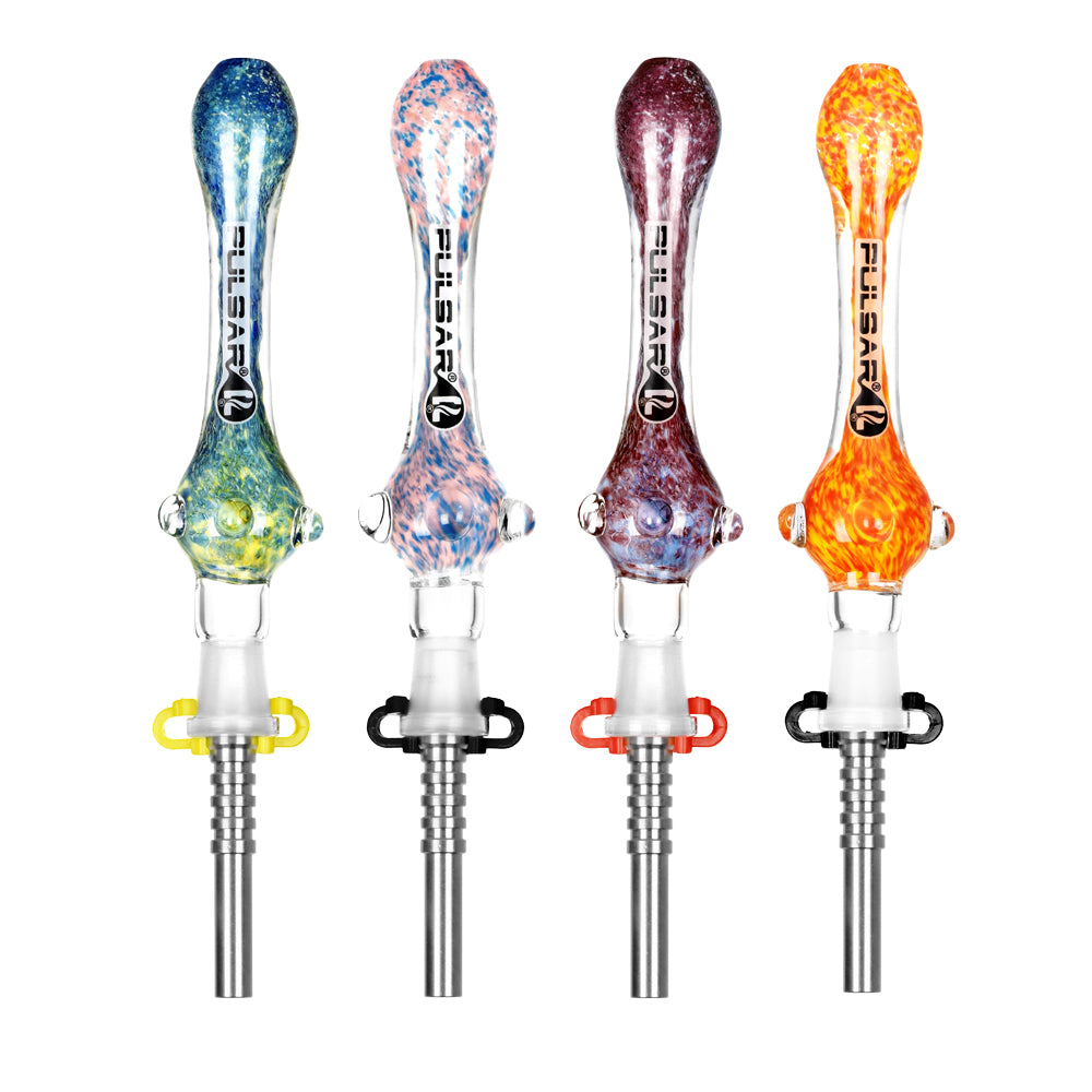 Pulsar Candy Frit Twist Dab Straws with Titanium Tips, 7.5" Compact Borosilicate Glass, Front View