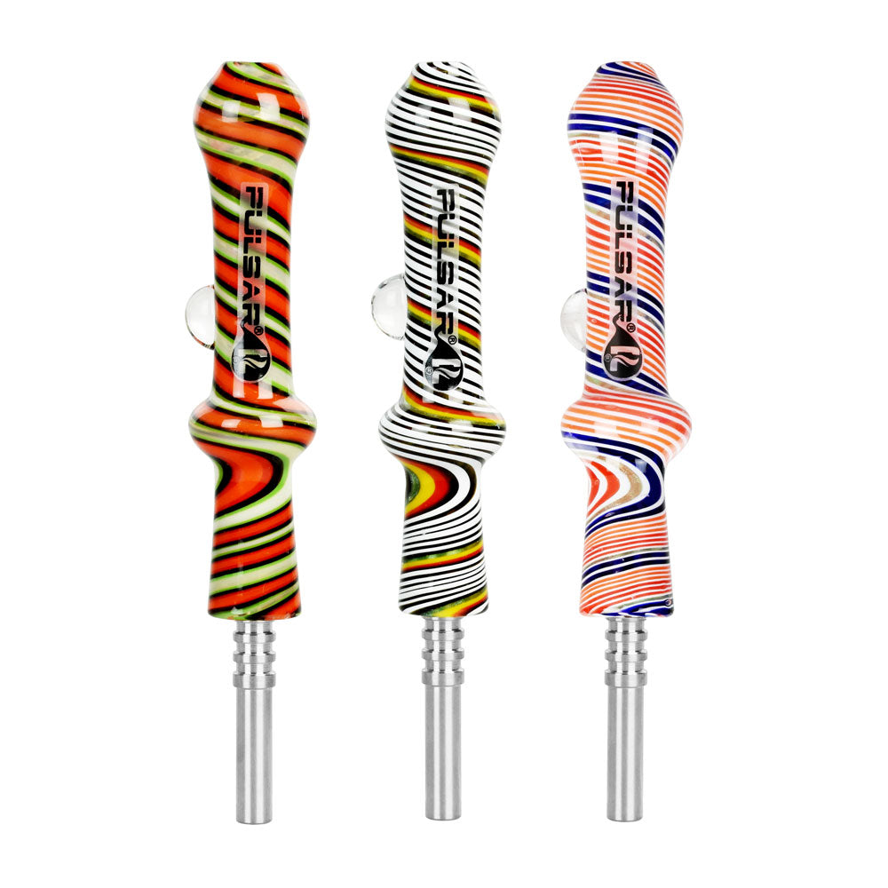 Pulsar Candy Swirl Dab Straws with Marbles, 10mm Borosilicate Glass, Portable Design, Front View
