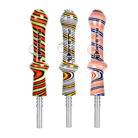 Pulsar Candy Swirl Dab Straws with Marbles, 10mm Borosilicate Glass, Portable Design, Front View