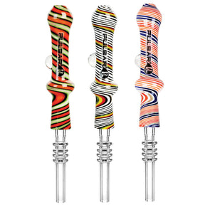 Pulsar Candy Swirl Dab Straws with Marbles in Assorted Colors, Front View, 6" Borosilicate Glass