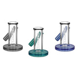 Pulsar Carb Cap and Dab Tool Stand in clear, teal, and blue borosilicate glass, front view on white background