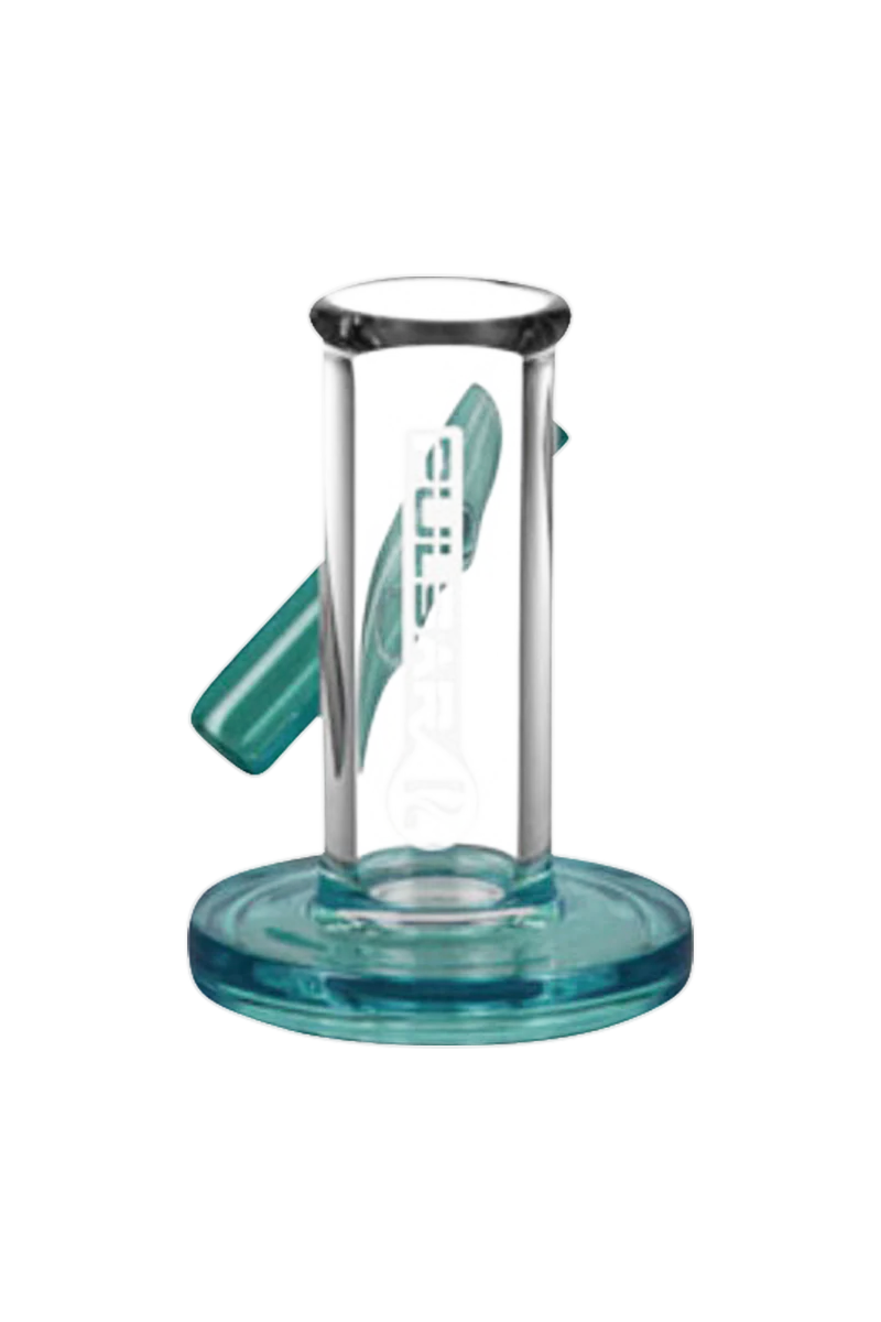 Pulsar Carb Cap and Dab Tool Stand in teal, borosilicate glass, front view on white background