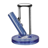 Pulsar clear borosilicate glass carb cap and dab tool stand with a blue tint, front view on white background