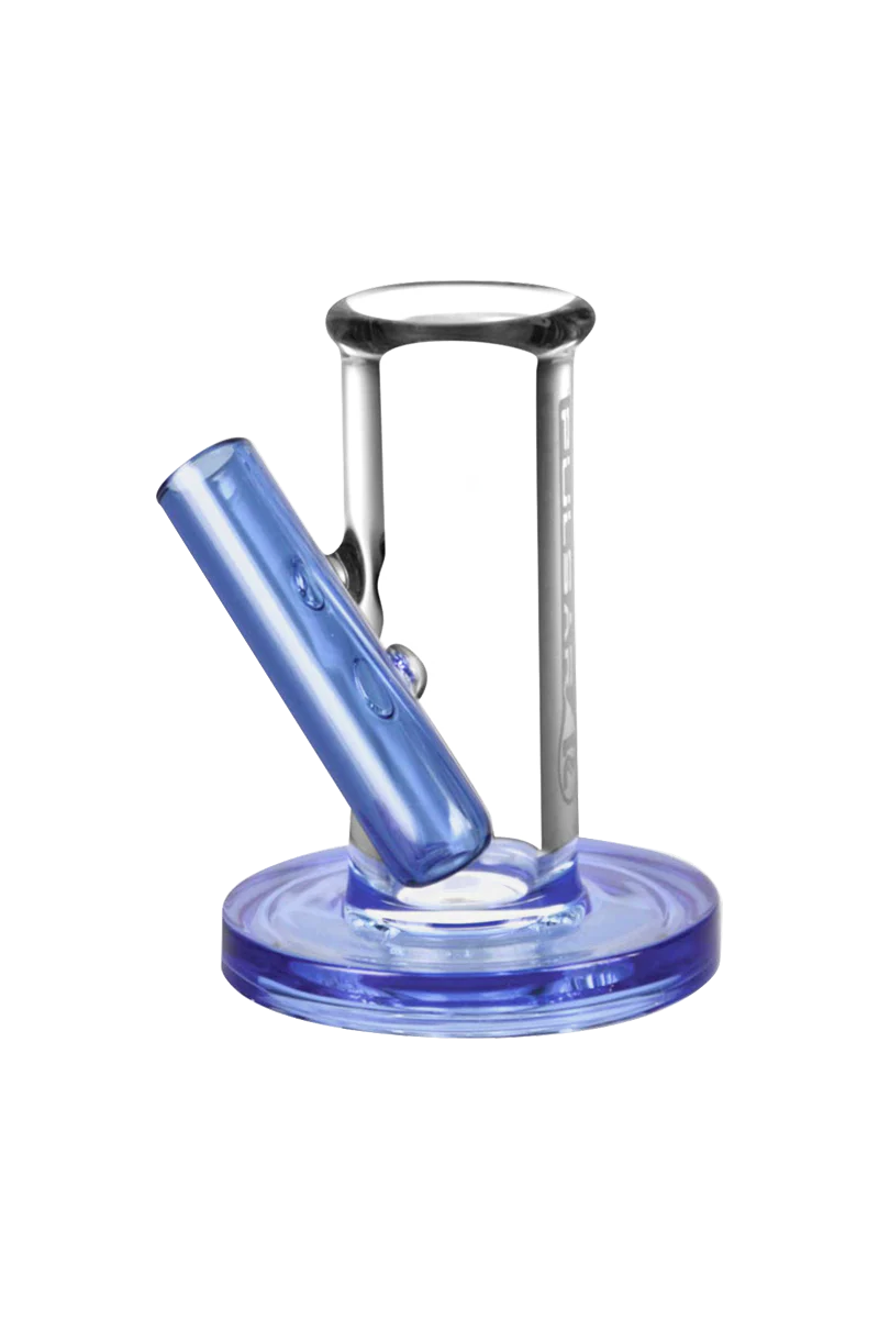 Pulsar Carb Cap and Dab Tool Stand in blue borosilicate glass, 3" size, side view on white background